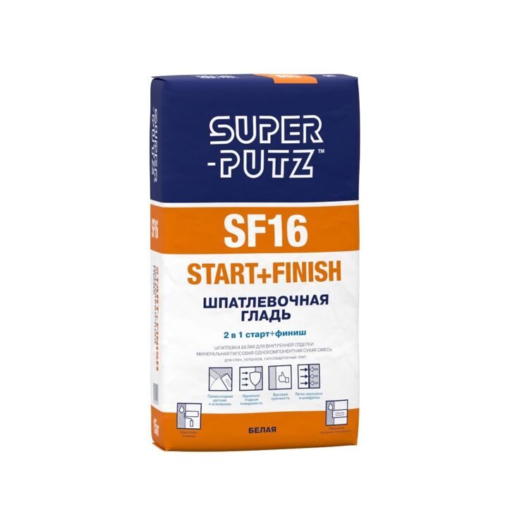 Шпатлевка SUPER-PUTZ SF16 START+FINISH шпатлевочная гладь, 15кг